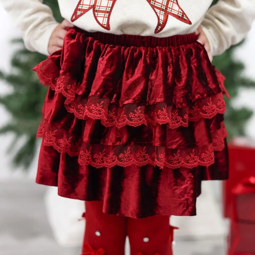 Ruby Red Velvet Tiered Skirt