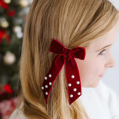 Ruby Red Velvet Bow Clip